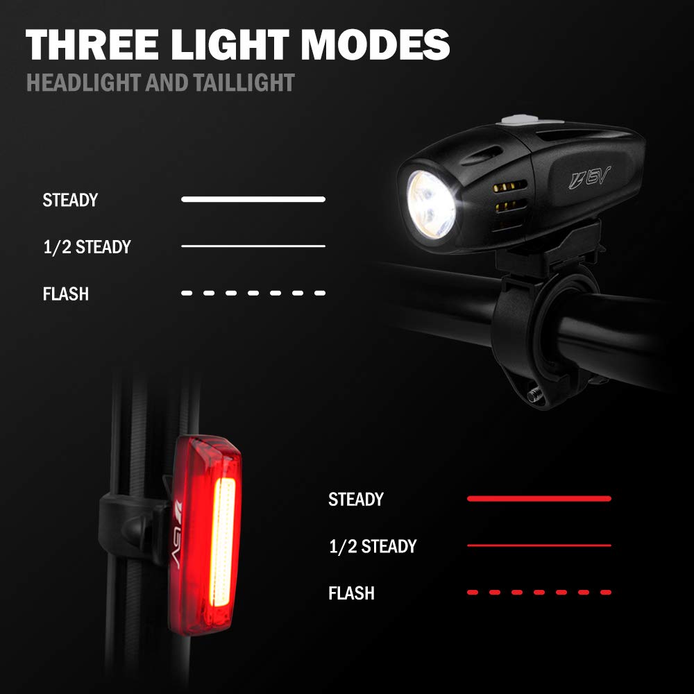 BV Bike Lights, Super Bright with 5 LED Bike Headlight & 3 LED Rear, Bike Lights for Night Riding with Quick-Release, Waterproof Bicycle Light Set, Bike Accessories, Bicycle Accessories, Flashlight