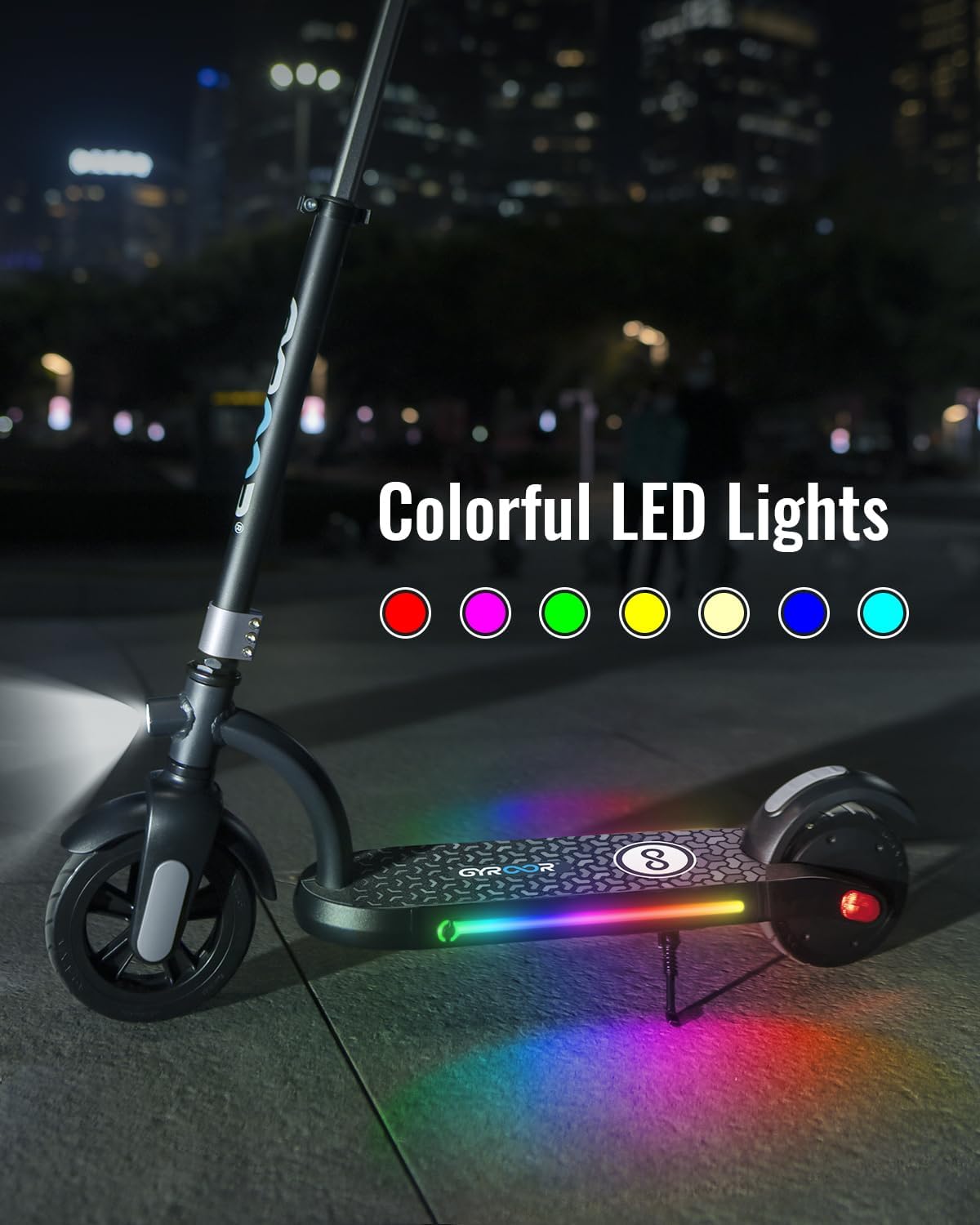 Gyroor H40 Kids Electric Scooter with 180W Motor & LED Visible Display, Colorful Lights, Electric Scooter for Kids Ages 8-12 Ideal Gifts