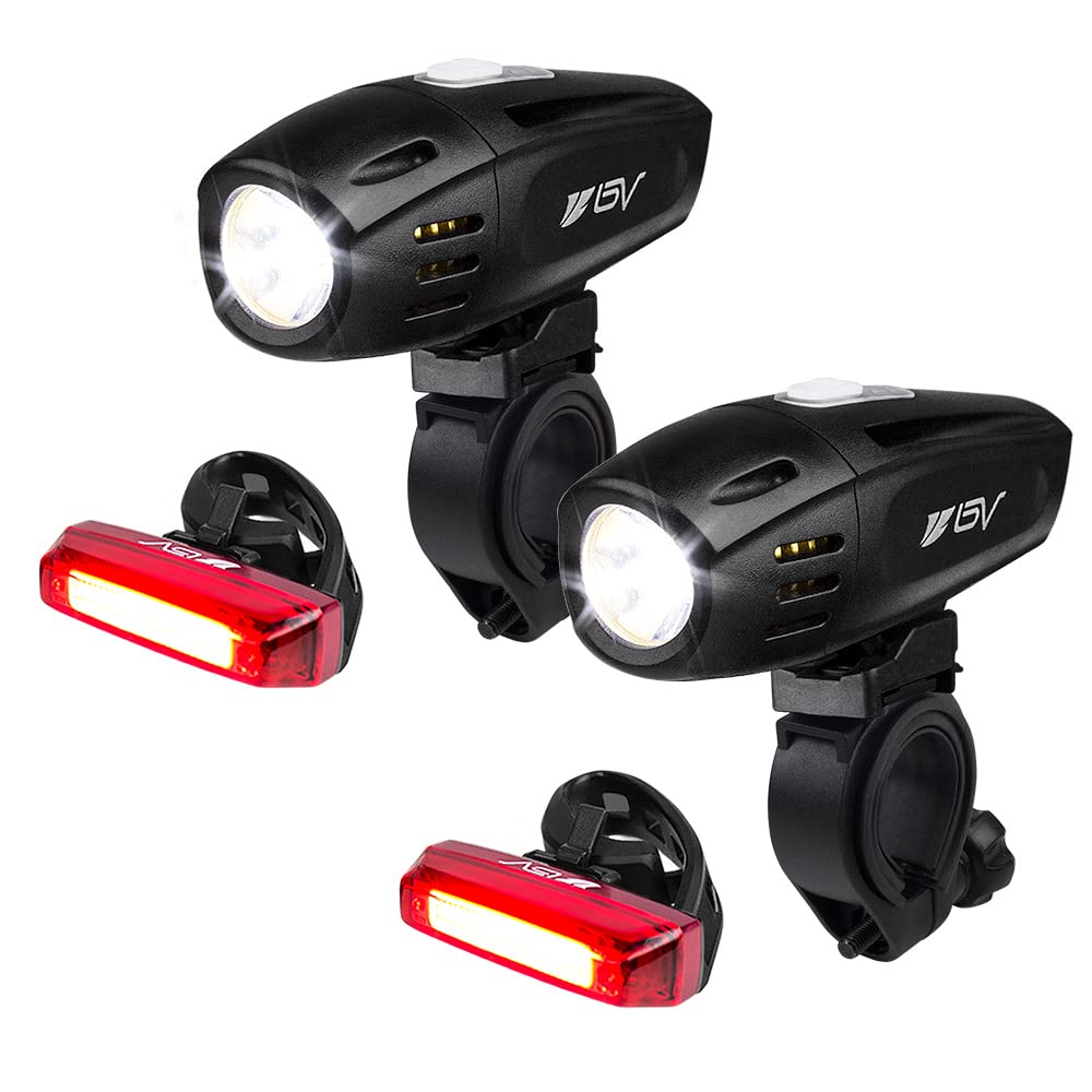 BV Bike Lights, Super Bright with 5 LED Bike Headlight & 3 LED Rear, Bike Lights for Night Riding with Quick-Release, Waterproof Bicycle Light Set, Bike Accessories, Bicycle Accessories, Flashlight