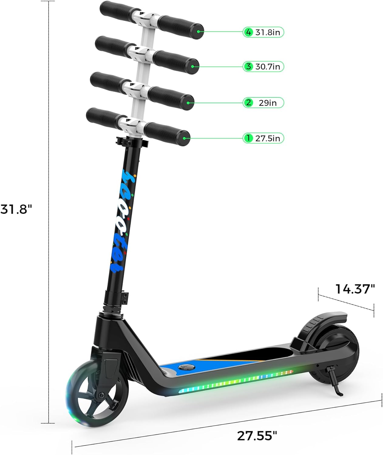 Electric Scooter for Kids with Adjustable Speed and Height, Kids Scooter with Flash Wheel & Deck Lights