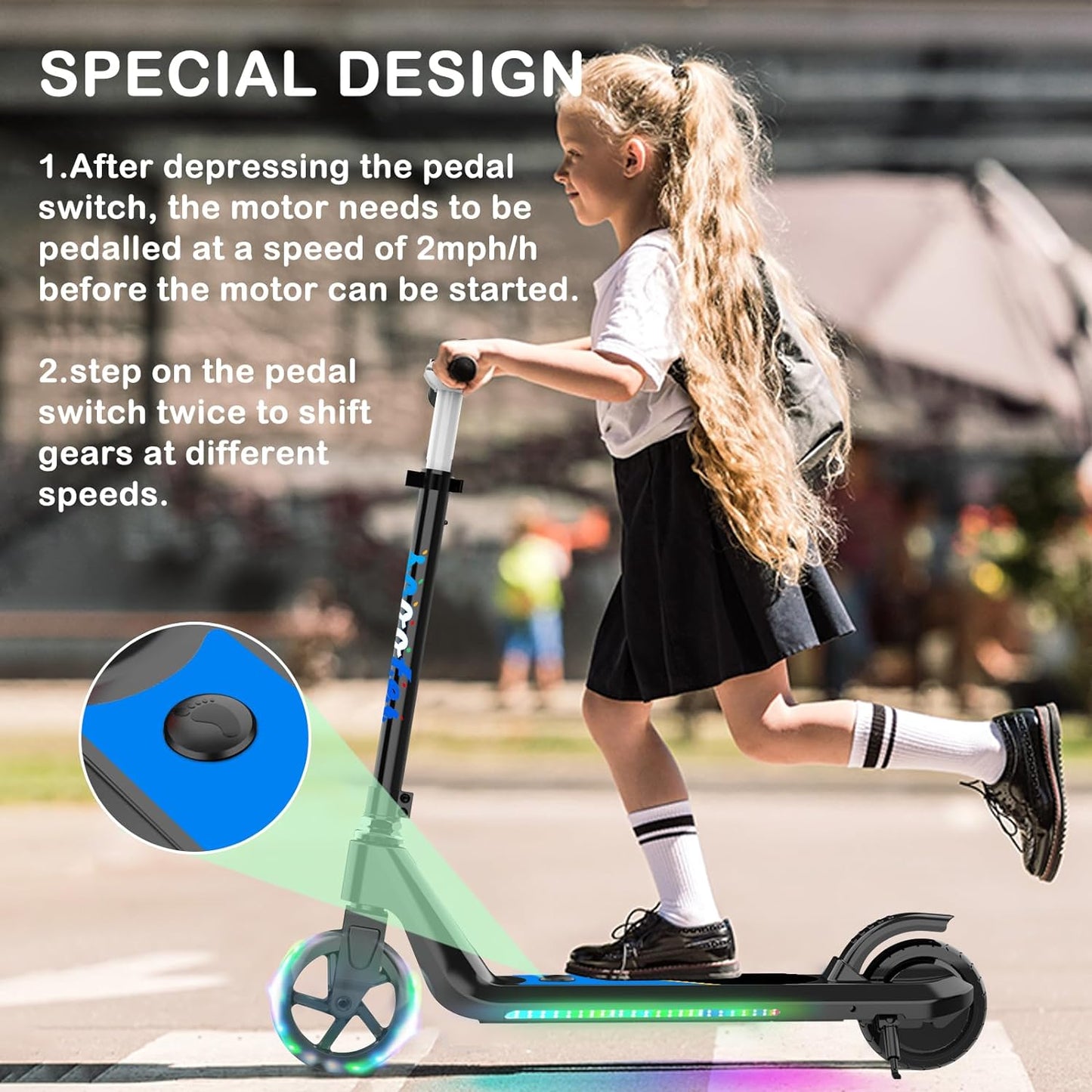 Electric Scooter for Kids with Adjustable Speed and Height, Kids Scooter with Flash Wheel & Deck Lights