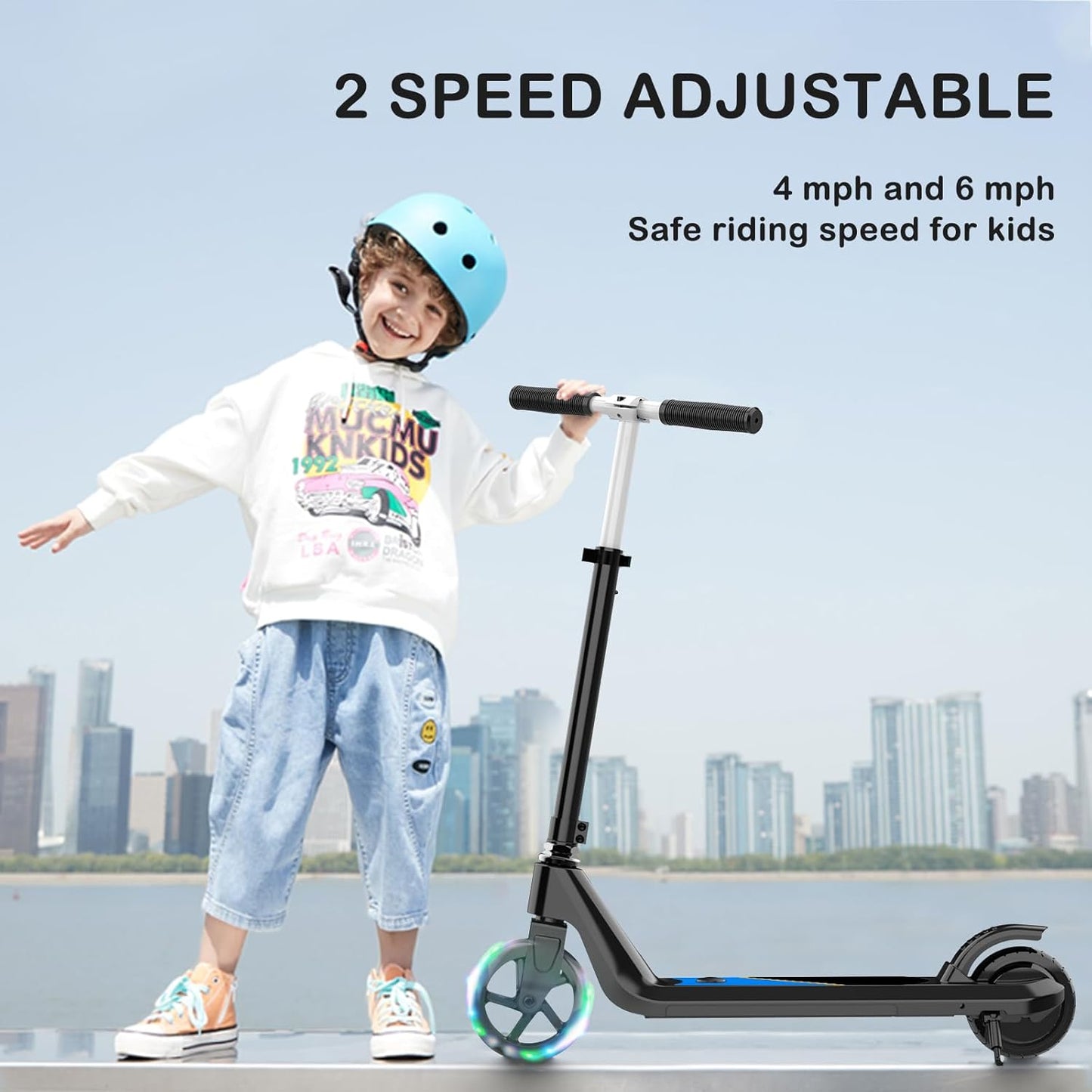 Electric Scooter for Kids with Adjustable Speed and Height, Kids Scooter with Flash Wheel & Deck Lights