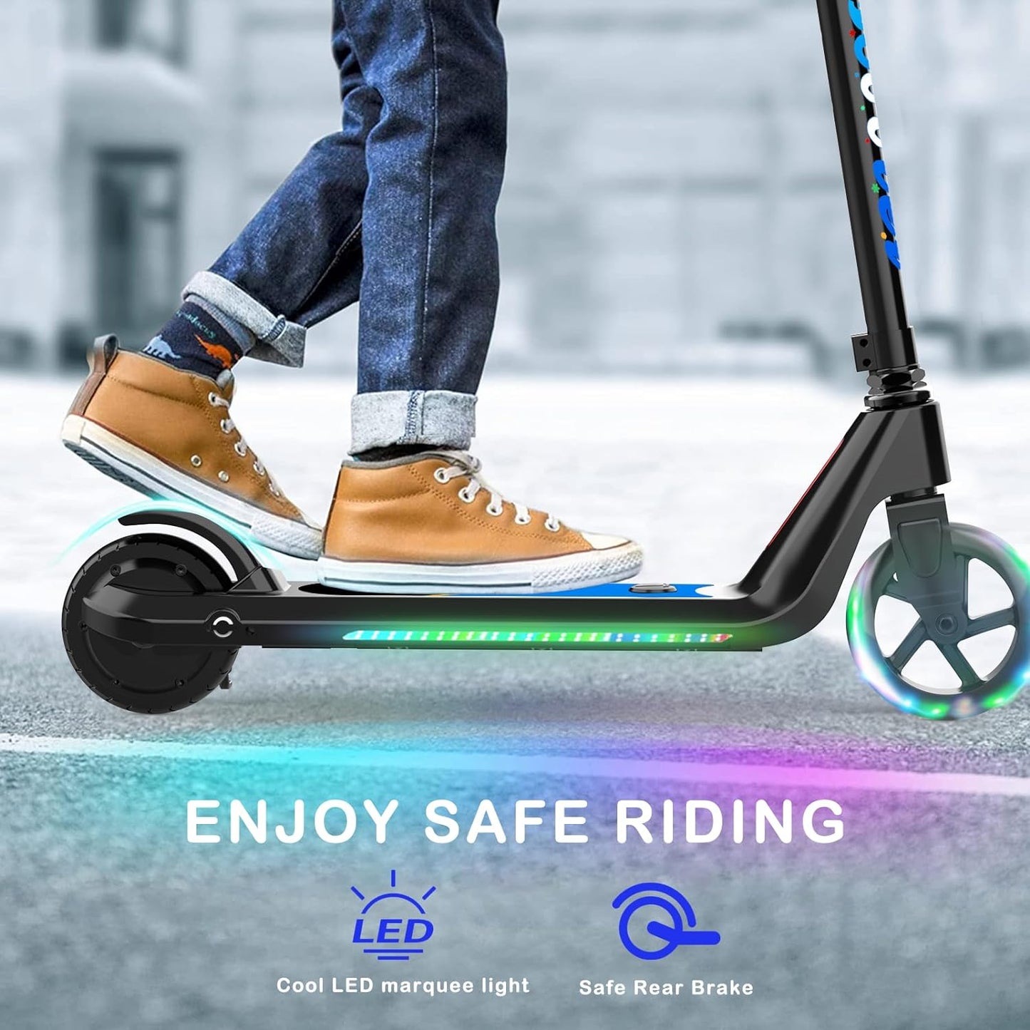 Electric Scooter for Kids with Adjustable Speed and Height, Kids Scooter with Flash Wheel & Deck Lights