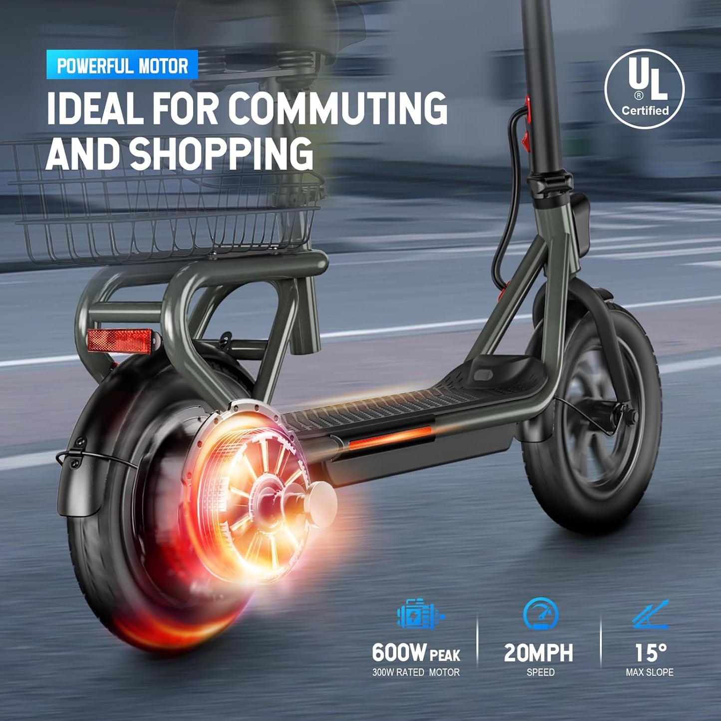 SISIGAD Electric Scooter with Seat 12" Pneumatic Tires, Peak 600W Motor, Top Speed 20Mph, 20 Miles Long Range, Folding E-Scooter for Commuting with Dual Braking System