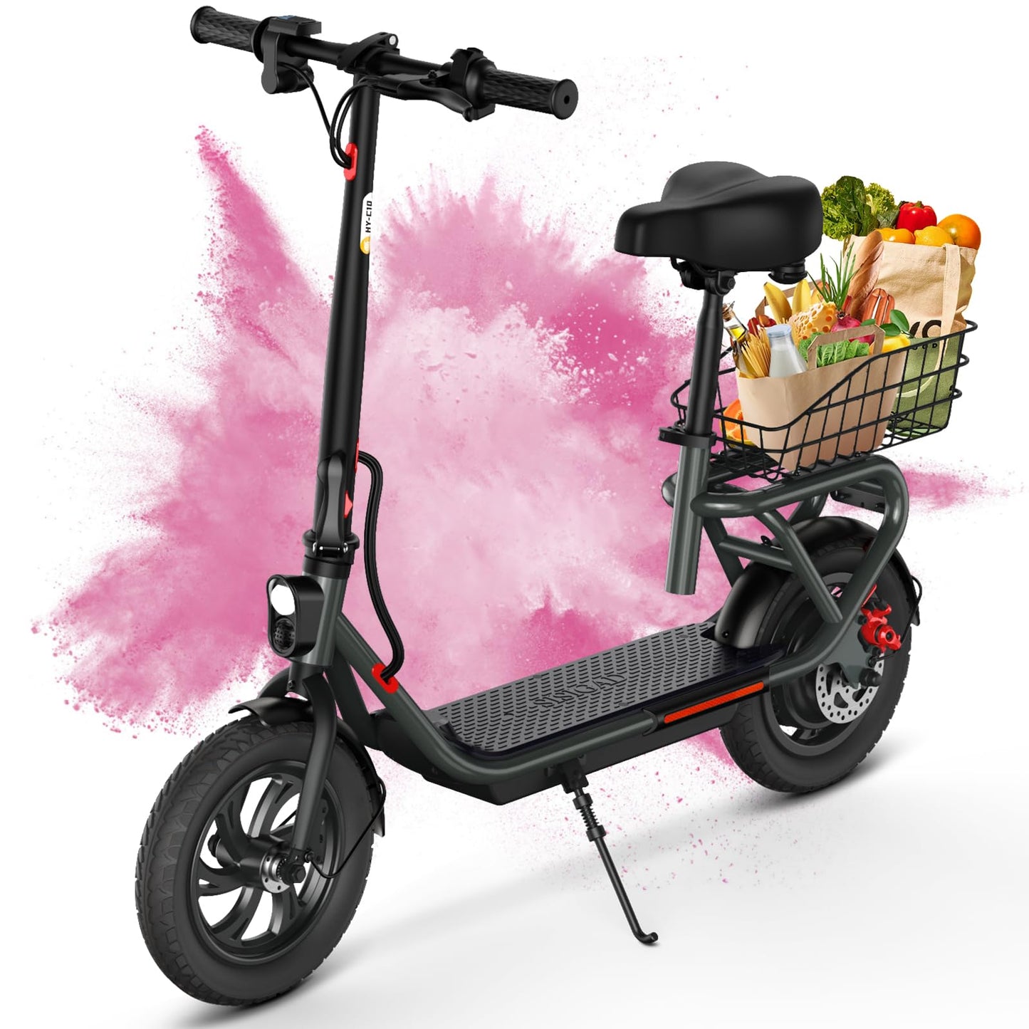 SISIGAD Electric Scooter with Seat 12" Pneumatic Tires, Peak 600W Motor, Top Speed 20Mph, 20 Miles Long Range, Folding E-Scooter for Commuting with Dual Braking System