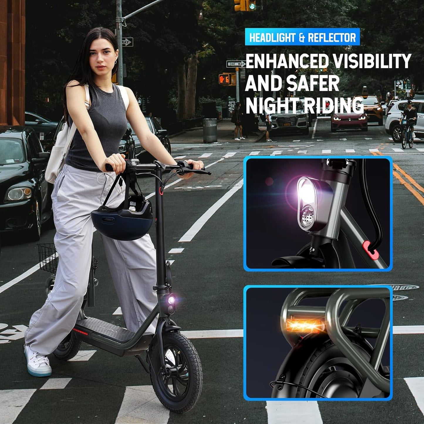 SISIGAD Electric Scooter with Seat 12" Pneumatic Tires, Peak 600W Motor, Top Speed 20Mph, 20 Miles Long Range, Folding E-Scooter for Commuting with Dual Braking System