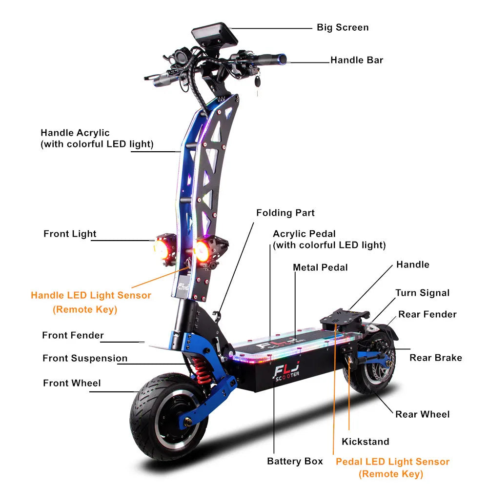 FLJ SK3 pro 72V 7000W E Scooter and 60v/6000wv Strong power 11inch Dual engines E Bike foldable top design Electric Scooter