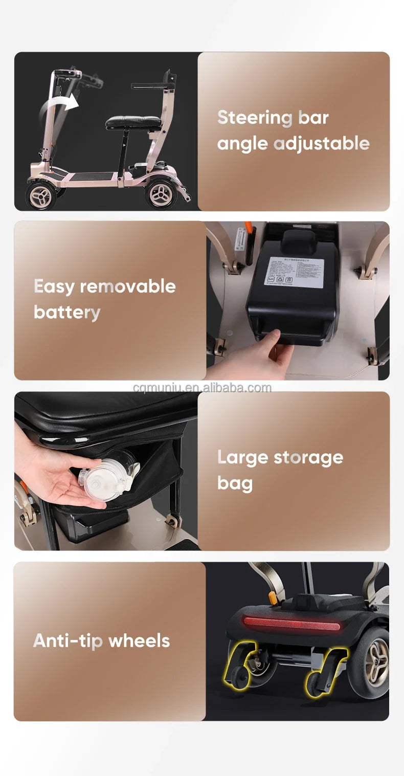 Mobility Scooter for Elderly Seniors Aluminum 4 Wheel Lightweight Auto Folding Portable Travel Electric Handicap