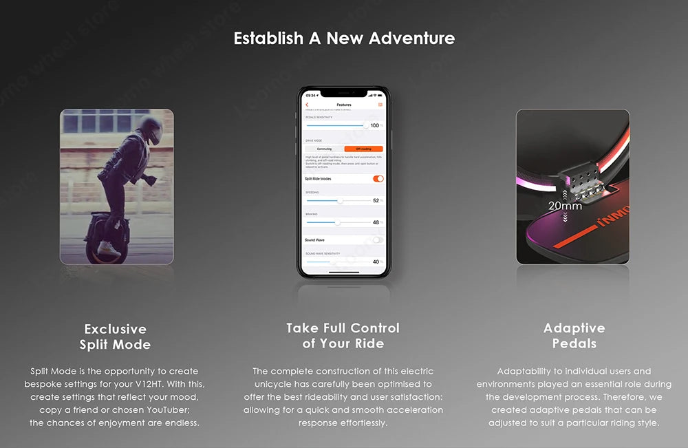 INMOTION V12 PRO 100V 1750wh Upgrade Torque Multifunctional Touch Screen New Version Inmotion V12 PRO Electric Unicycle
