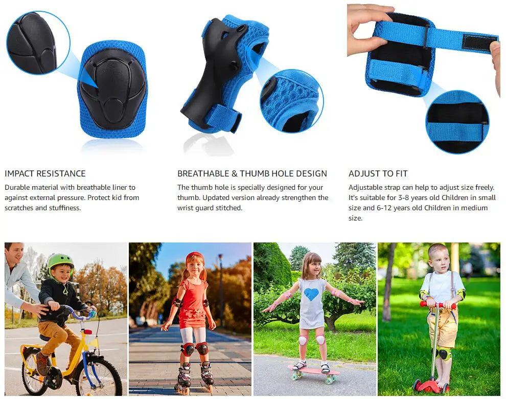 6pcs Protective Gears Set for Kids Children Knee Pad Elbow Pads Wrist Guards Child Safety Protector Kit for Cycling Bike Skating