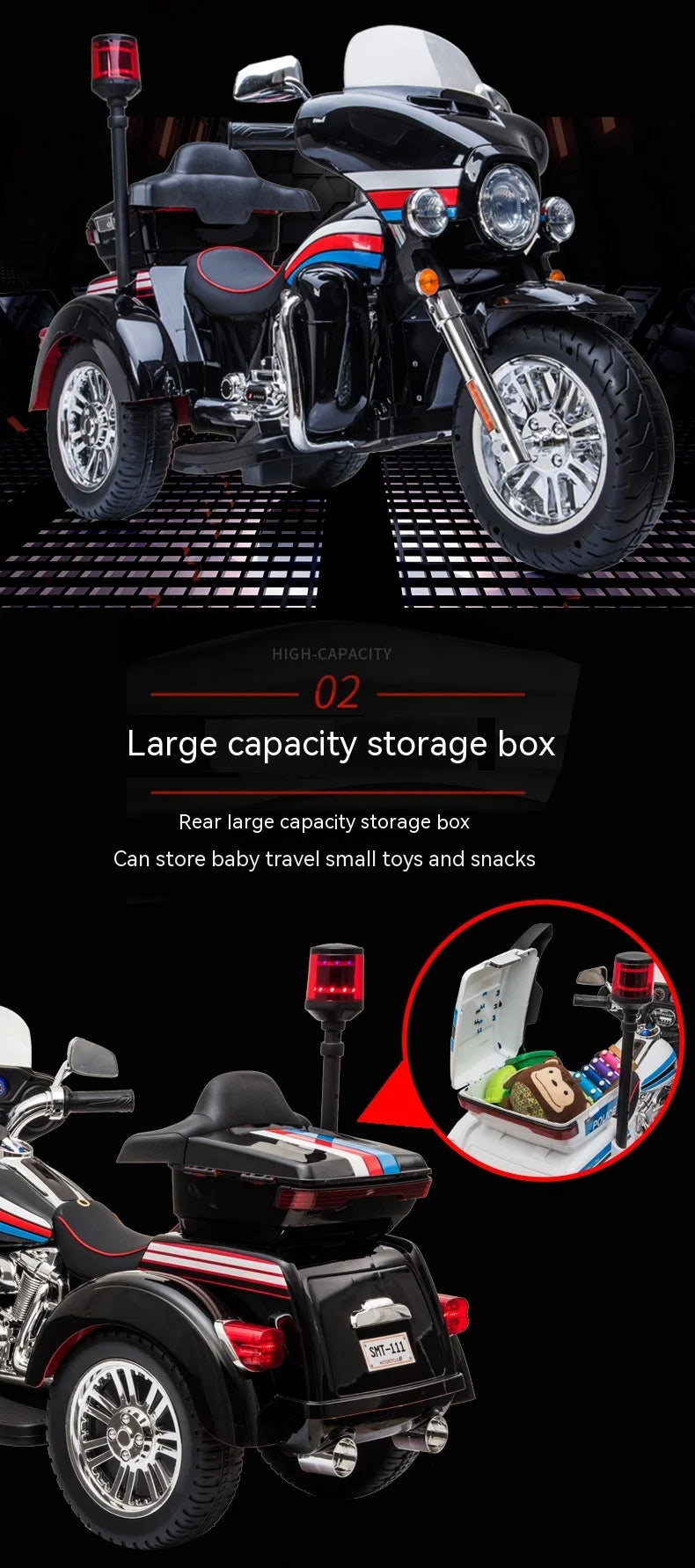 Children's Motorcycle Samat Harley Electric Bike Police Car Male And Female Baby Can Sit In A Rechargeable Toy Car