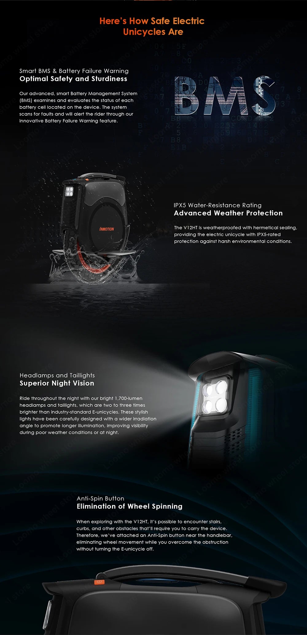 INMOTION V12 PRO 100V 1750wh Upgrade Torque Multifunctional Touch Screen New Version Inmotion V12 PRO Electric Unicycle