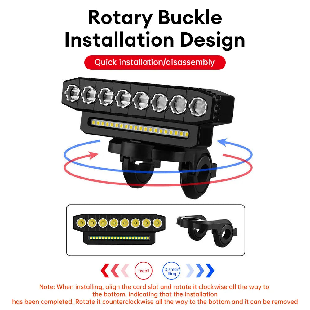 8 LED Bicycle Front Light USB Rechargeable 130dB Cycling Bike Horn Easy to Install 6 Modes Bicycle Bell Light Cycling Equipment