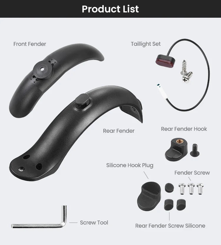 Durable Scooter Mudguard for Xiaomi Mijia M365 and M365 Pro Electric Scooter Tire Splash Fender with Rear Taillight Back Guard