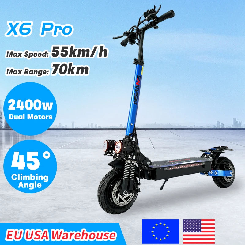 X6 PRO Electric Scooter USA Warehouse Dual Motor Off Road Foldable Adult Mobility E Scooter Electric 1200w 2400w 48v