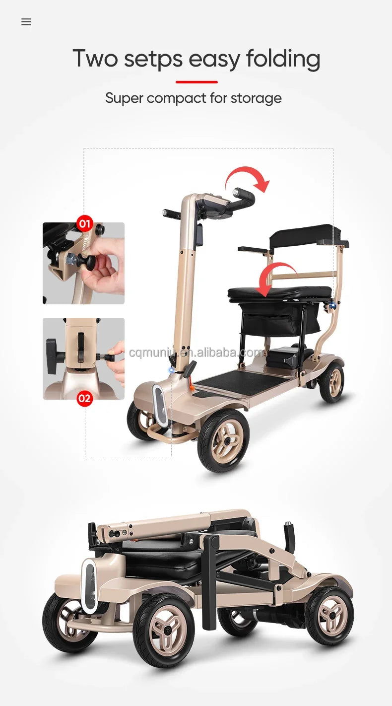 Mobility Scooter for Elderly Seniors Aluminum 4 Wheel Lightweight Auto Folding Portable Travel Electric Handicap