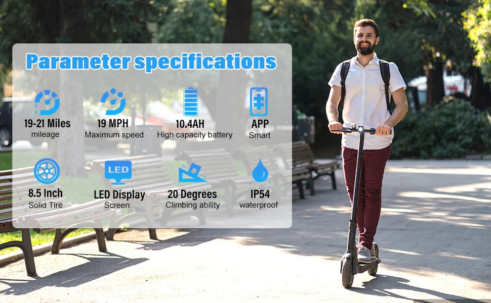 350W Electric Scooter for Adults 36V 10.4AH Max Speed 30KM/H 8.5 Inch Tires Shock Absorption City Commuter Folding E-Scooter