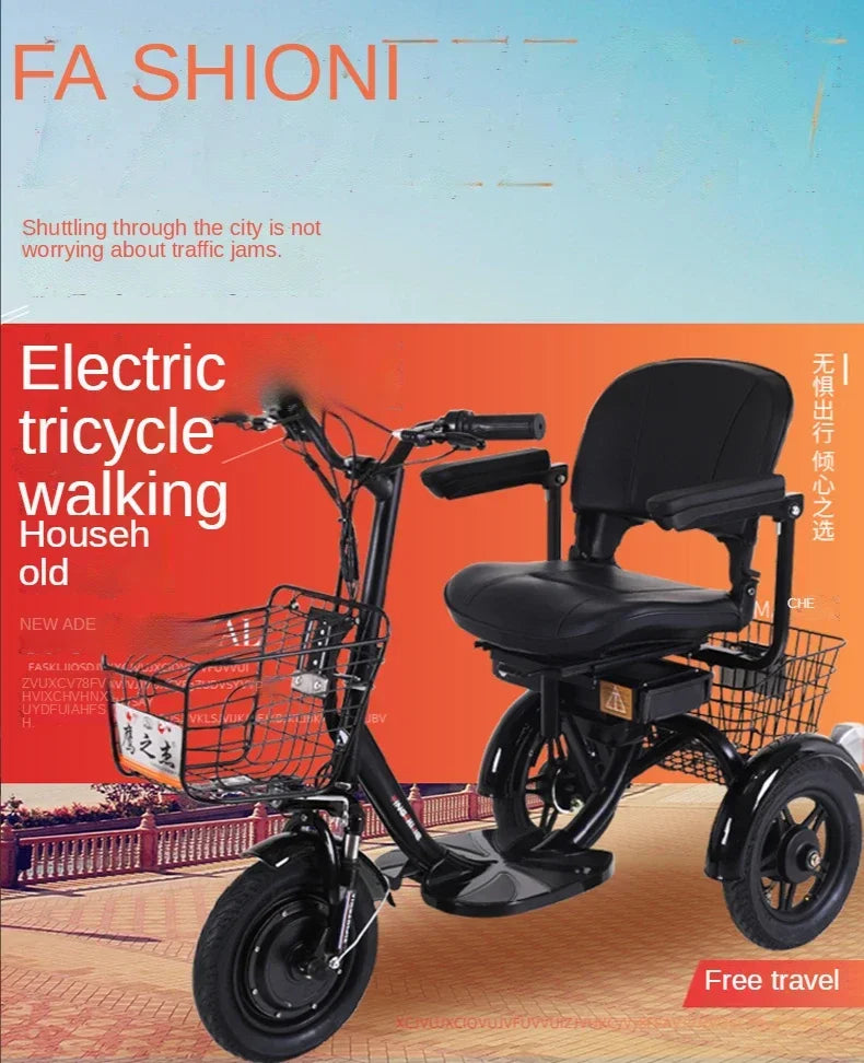 Electric Tricycle With Armrest Mobility Scooter Handicapped With Basket Elderly Mini Small Adult 3Wheel Leisure Electric Scooter