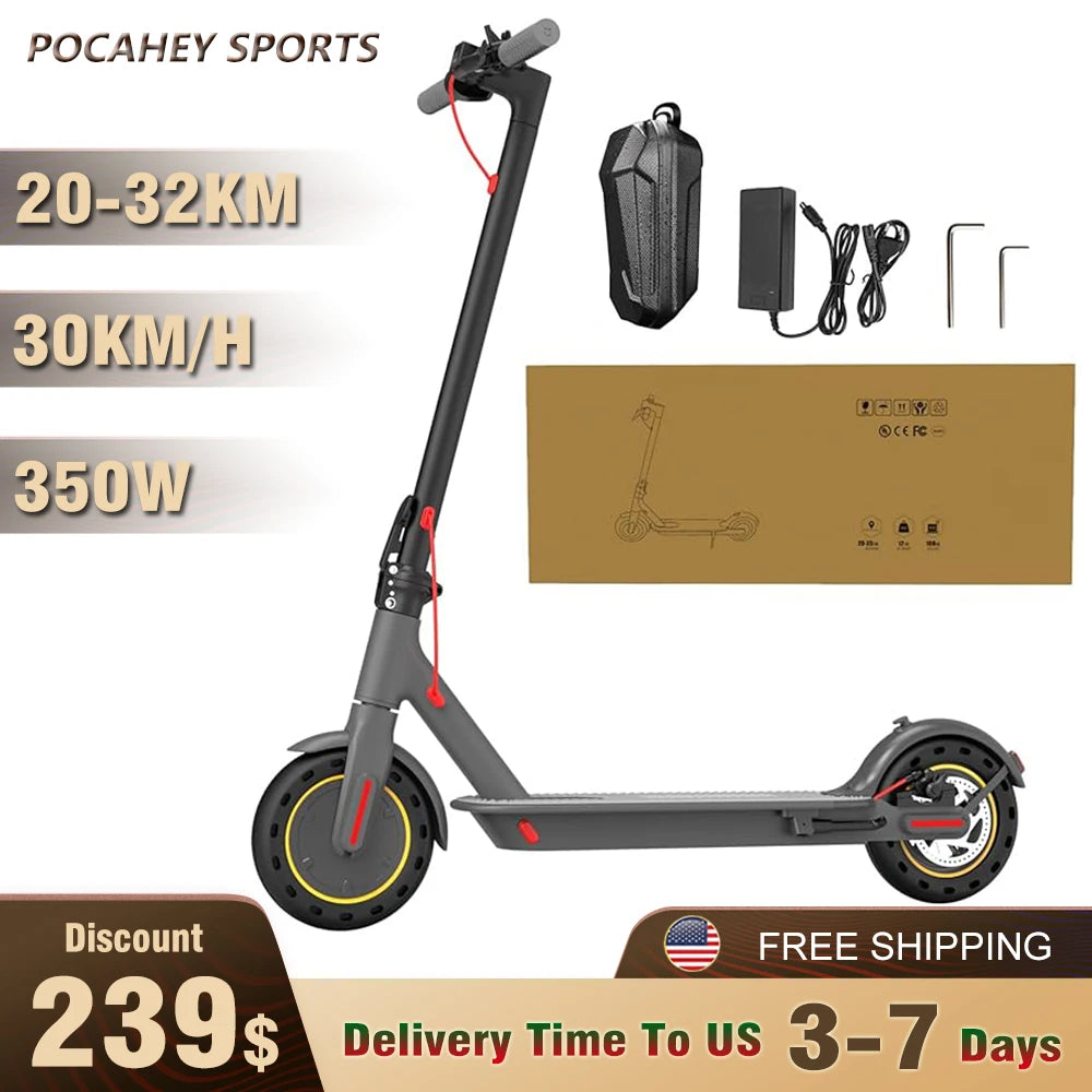 350W Electric Scooter for Adults 36V 10.4AH Max Speed 30KM/H 8.5 Inch Tires Shock Absorption City Commuter Folding E-Scooter