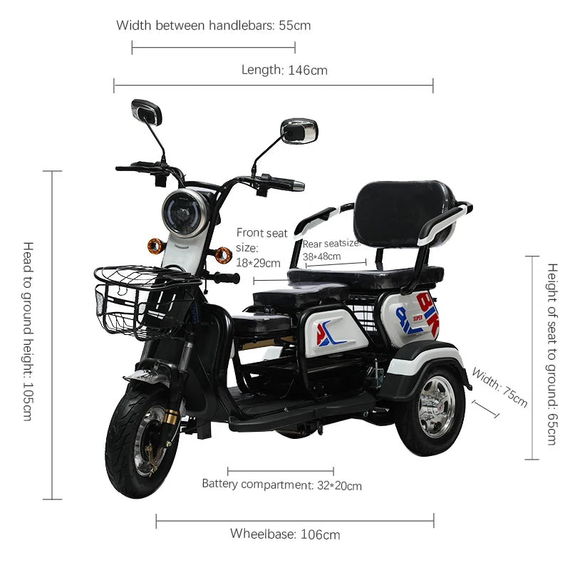 Wholesale Custom 3 Wheel Folding Electric Passenger Tricycle Three Wheel Scooter For Adults