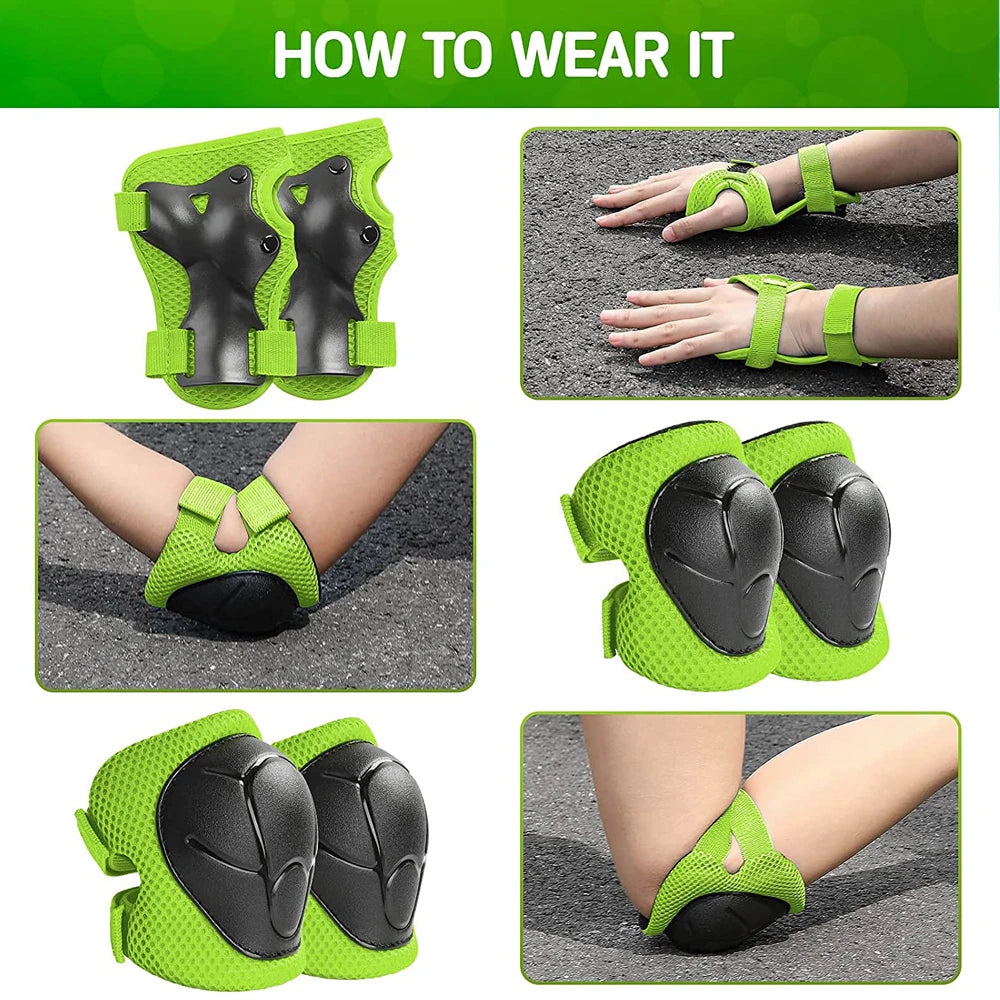 6pcs Protective Gears Set for Kids Children Knee Pad Elbow Pads Wrist Guards Child Safety Protector Kit for Cycling Bike Skating