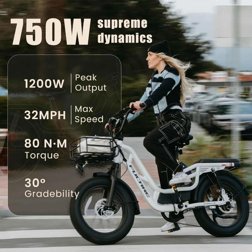 1200W Peak Electric Bike for Adults 32MPH 48V 20Ah, Full Suspension 20"×4.0" Fat Tire Beach Commute 750w Electric Bicycles