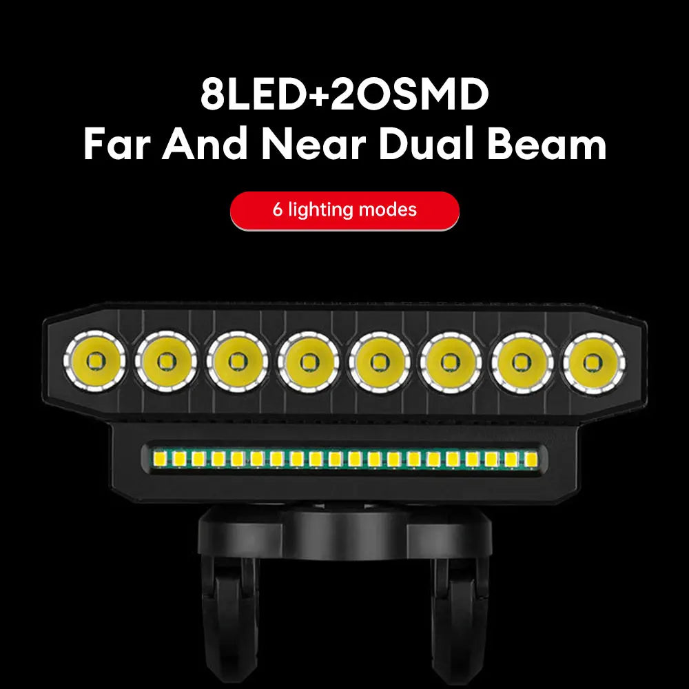 8 LED Bicycle Front Light USB Rechargeable 130dB Cycling Bike Horn Easy to Install 6 Modes Bicycle Bell Light Cycling Equipment